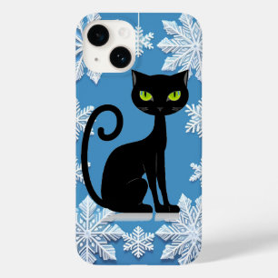 Elegante Schwarze Katze-Illustration mit grünen Au Case-Mate iPhone 14 Hülle
