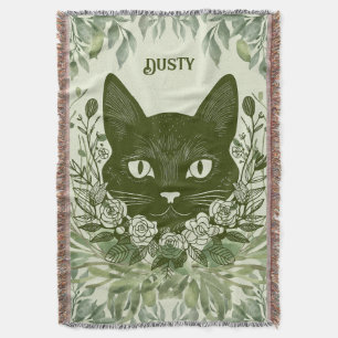 Elegante Schwarze Katze in Foliage mit Rose Decke