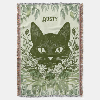 Elegante Schwarze Katze in Foliage mit Rose Decke