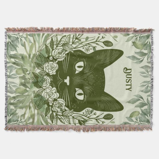 Elegante Schwarze Katze in Foliage mit Rose Decke (Vorderseite)