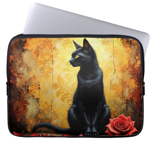 Elegante schwarze Katze Laptopschutzhülle (Vorderseite)