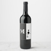 Elegante schwarze Katze mit anfänglicher Klassik Weinetikett (Vorderseite)