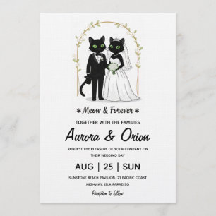 Elegante schwarze Katzen-Hochzeitseinladung Einladung