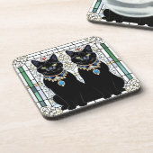 Elegante schwarze Katzen mit Schmuck Getränkeuntersetzer (Linke Seite)