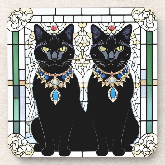 Elegante schwarze Katzen mit Schmuck Getränkeuntersetzer (Vorderseite)