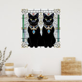 Elegante schwarze Katzen mit Schmuck Poster (Küche)