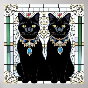 Elegante schwarze Katzen mit Schmuck Poster