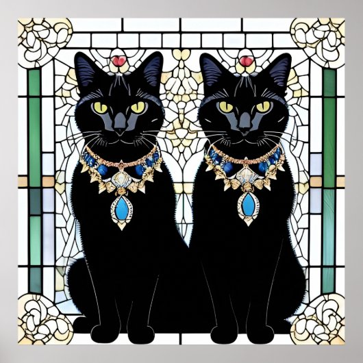 Elegante schwarze Katzen mit Schmuck Poster (Vorne)
