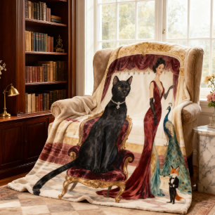 Elegante schwarze Katzen-Opern-Nacht Vintage-Tierk Fleecedecke