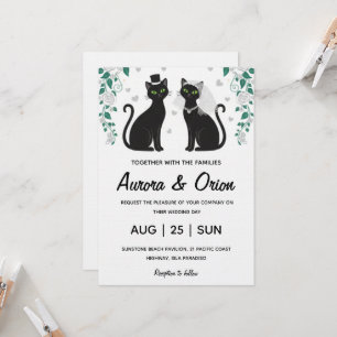 Elegante schwarze Katzenhochzeitseinladung Einladung