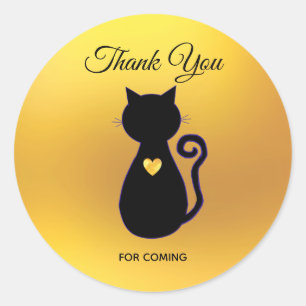 Elegante schwarze Katzensilhouette auf goldenem Da Runder Aufkleber