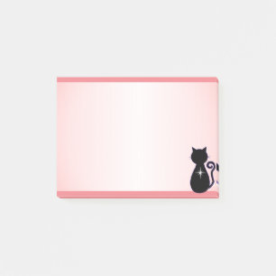 Elegante schwarze Katzensilhouette auf Rosa Post-it Klebezettel