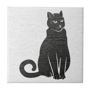 Elegante schwarze Katzensilhouette Keramikfliese