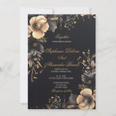 Elegante Schwarze Klassik Dunkelgotische Blumenhoc Einladung (Vorderseite)