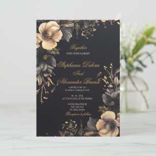 Elegante Schwarze Klassik Dunkelgotische Blumenhoc Einladung