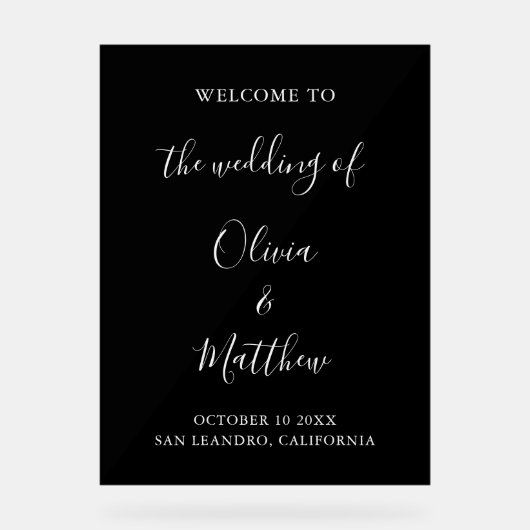 Elegante Schwarze Klassische Minimalistische Hochz Acrylschild (Vorderseite)