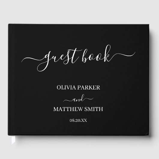 Elegante Schwarze Klassische Minimalistische Hochz Gästebuch (Vorderseite)