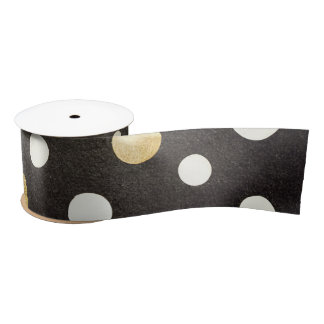 Elegante schwarze klassische Polka Dots und Metall Satinband