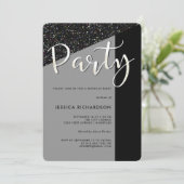 Elegante Schwarze Krawatte| Glitzer Look Party Ein Einladung (Stehend Vorderseite)