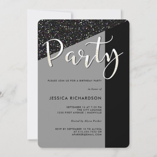 Elegante Schwarze Krawatte| Glitzer Look Party Ein Einladung (Vorderseite)