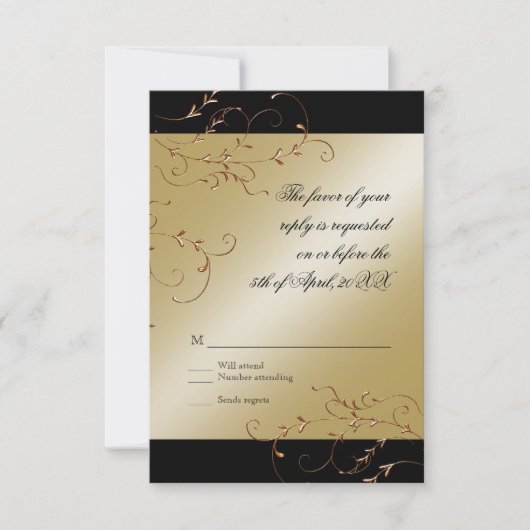 Elegante Schwarze Krawatte, Goldene UAWG-Antwortka RSVP Karte (Vorderseite)