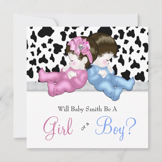 Elegante Schwarze Kuh Print Gender Reveal Dusche Einladung (Vorderseite)