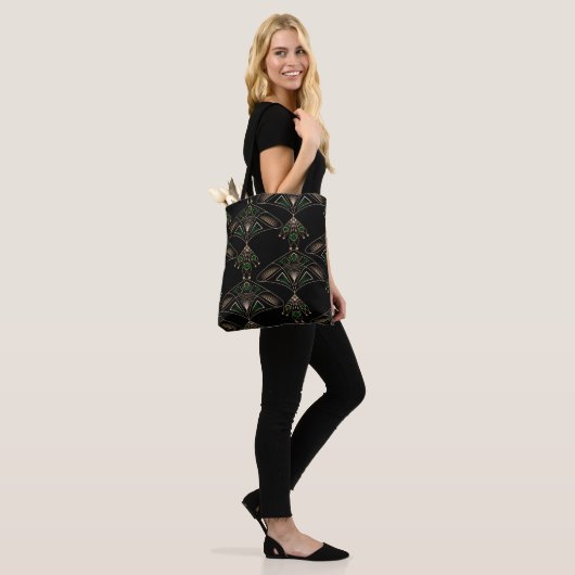 Elegante schwarze Kunst Deko abstrakte Schmuckstüc Tasche (Am Model)