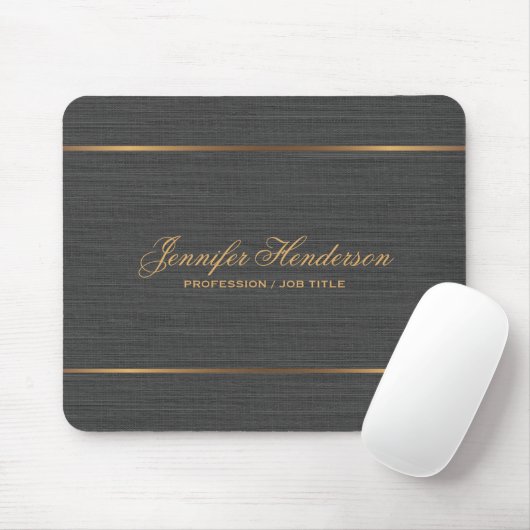Elegante schwarze Leinenstoff Goldrahmen professio Mousepad (Mit Mouse)