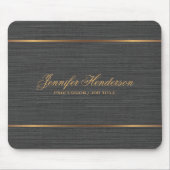 Elegante schwarze Leinenstoff Goldrahmen professio Mousepad (Vorne)