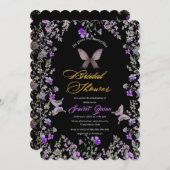 Elegante schwarze Leinwand mit lila-brauner Blume Einladung (Vorne/Hinten)