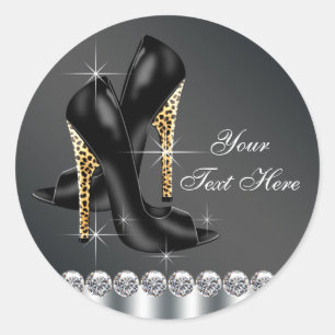 Elegante schwarze Leopard High Heel Schuh-Aufklebe Runder Aufkleber