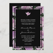 Elegante Schwarze Lila Blumenhochzeit Einladung (Vorne/Hinten)