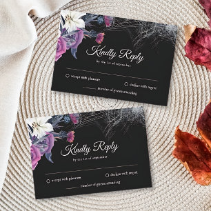 Elegante schwarze lila gotische florale Totenkopf- RSVP Karte