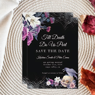 Elegante schwarze lila gotische florale Totenkopf- Save The Date