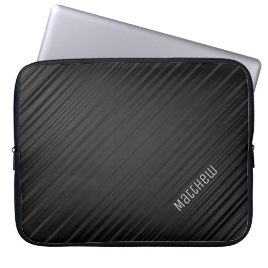 Elegante Schwarze Linien mit Individuelle Name Laptopschutzhülle (Vorderseite)