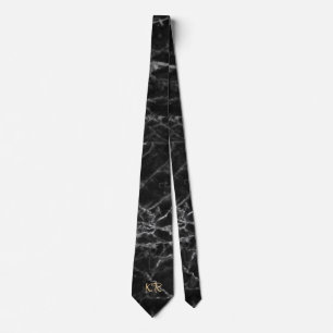 Elegante schwarze Marmor-Muster-Initialen Krawatte