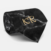 Elegante schwarze Marmor-Muster-Initialen Krawatte (Gerollt)