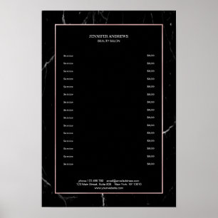 Elegante Schwarze Marmor Roségold Preisliste Poster