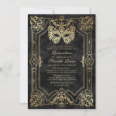 Elegante Schwarze Masquerade Maske Quinceanera Einladung (Vorderseite)