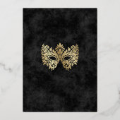 Elegante Schwarze Masquerade Maske Quinceanera Folieneinladung (Rückseite)
