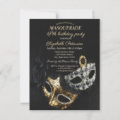 Elegante Schwarze Masquerade, Masque 18. Geburtsta Einladung (Vorderseite)