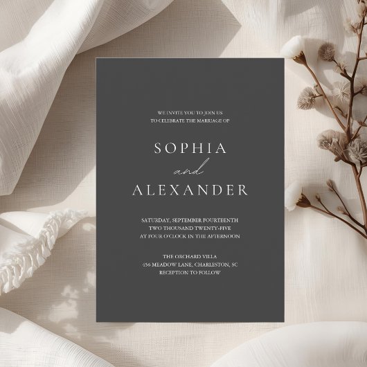 Elegante Schwarze Minimalistisch Hochzeit Moderne Einladung