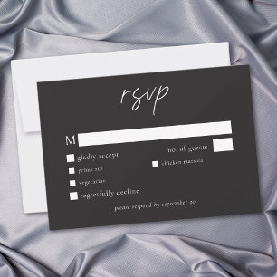 Elegante schwarze Minimalistische Hochzeit RSVP Karte