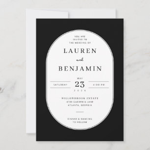 Elegante schwarze minimalistische Hochzeitseinladu Einladung
