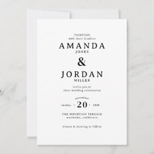 Elegante schwarze minimalistische Hochzeitseinladu Einladung
