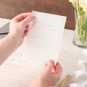 Elegante schwarze minimalistische Hochzeitseinladu Pergament Einladungen