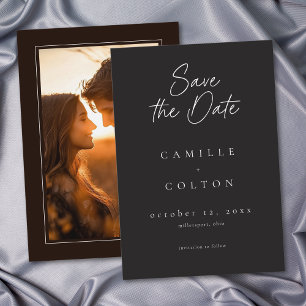 Elegante schwarze Minimalistische Hochzeitsfotos Save The Date