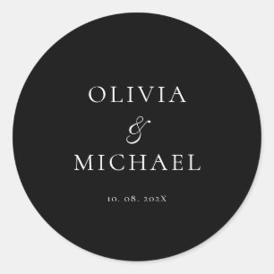Elegante Schwarze Minimalistische Hochzeitsschrift Runder Aufkleber