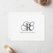 Elegante schwarze Monogramm-Flachnotizkarte Mitteilungskarte (Vorderseite/Rückseite Beispiel)