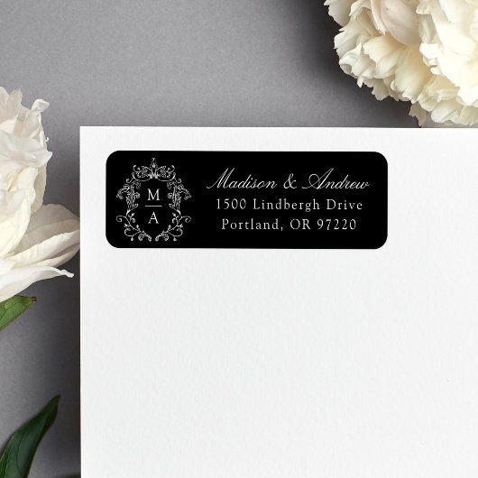 Elegante schwarze Monogramm-Hochzeitsanschrift